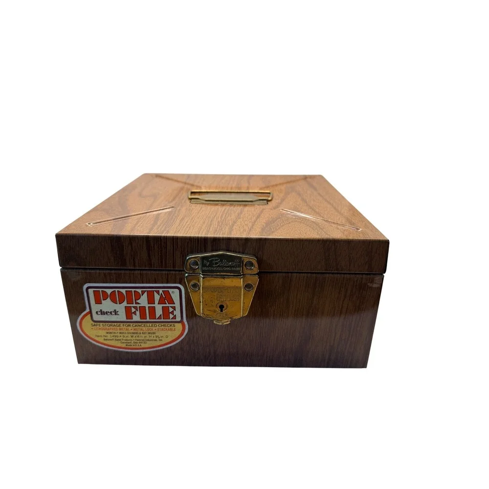 Vintage Ballonoff Porta File Metal Box Wood Grain Storage 1499 Made in USA
